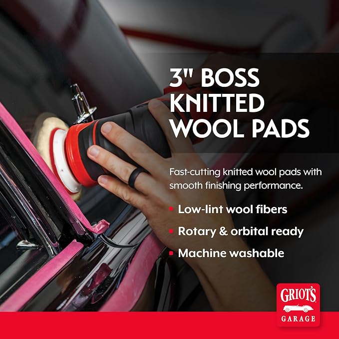 Griot's Garage BOSS Knitted Wool Pads for Car Detailing, Polishing and Paint Correction, Buffing Pads Compatible with BOSS Creams, 3”, Set of 3
