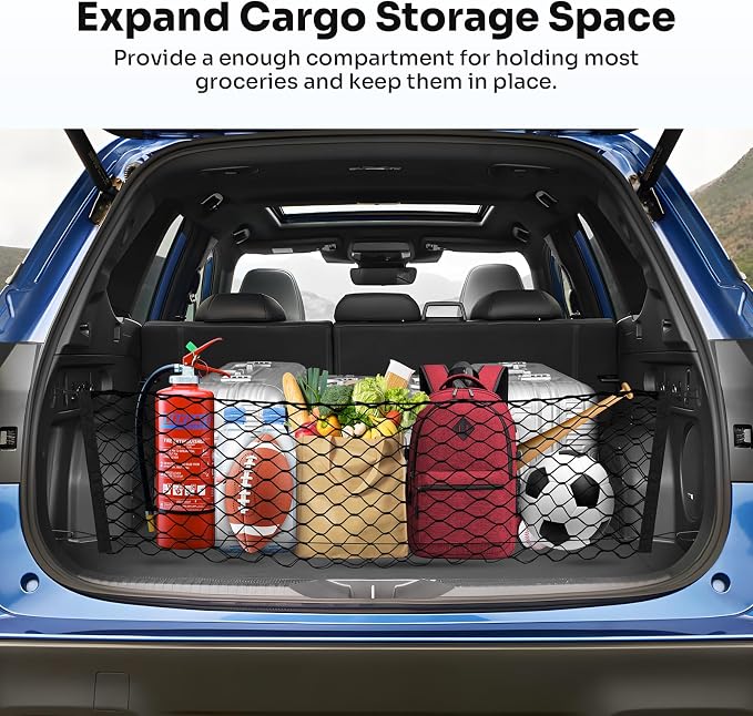Canvcle Trunk Cargo Net for 2019-2024 Forester Accessories Envelope Style Mesh Trunk Net Organizer and Storage Stretchable Adjustable Elastic Nylon Rear Cargo Netting with Hooks