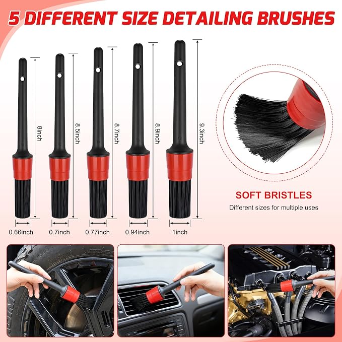 Nilight 15PCS Car Detailing Kit Auto Cleaning Tools Wash Set with Storage Carry Bag Beginners Easy to Use for Interior Exterior Car Care Clean Windshield Dashboard Seat Air Vents Wheels Tires, Red