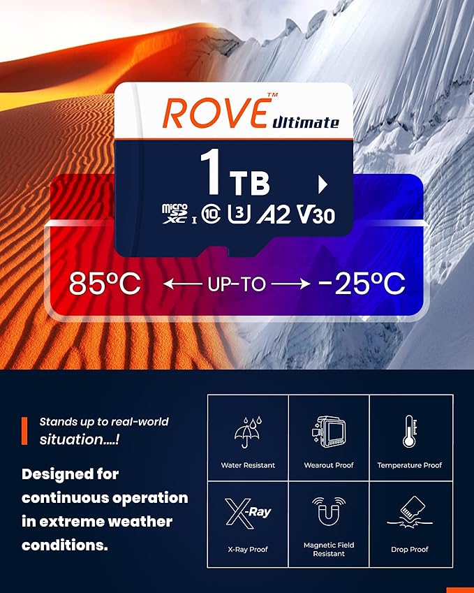 ROVE Ultimate 1TB Micro SD Card microSDXC Memory Card with USB 3.2 Type C Card Reader 160MB/s C10, U3, V30, 4K, A2 for Dash Cam, Android Smart Phones, Tablets, Games