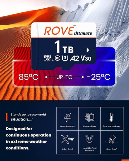 ROVE Ultimate 1TB Micro SD Card microSDXC Memory Card with USB 3.2 Type C Card Reader 160MB/s C10, U3, V30, 4K, A2 for Dash Cam, Android Smart Phones, Tablets, Games