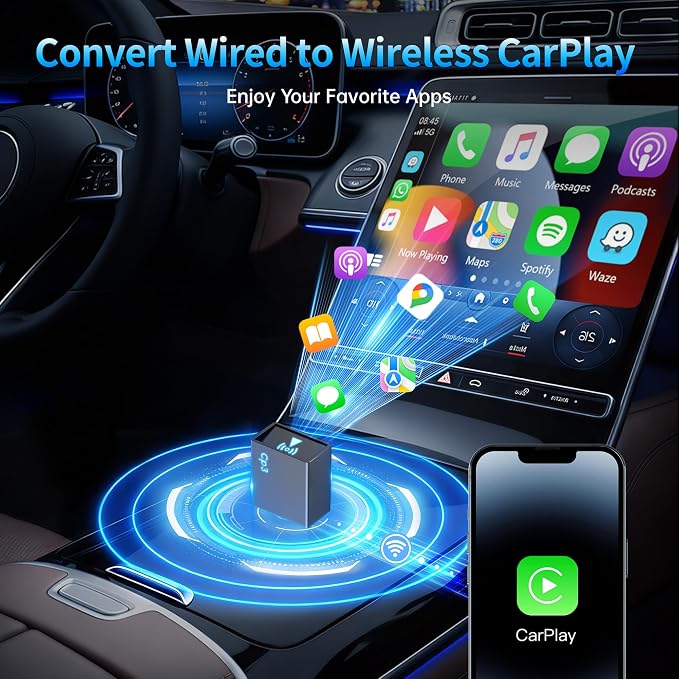 Wireless CarPlay Adapter for iPhone 2026 Upgrade - Stable Connection Convert Wired to Wireless Compatible with Cars 2018+, iOS 10+ (USB-C)