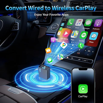 Wireless CarPlay Adapter for iPhone 2026 Upgrade - Stable Connection Convert Wired to Wireless Compatible with Cars 2018+, iOS 10+ (USB-C)