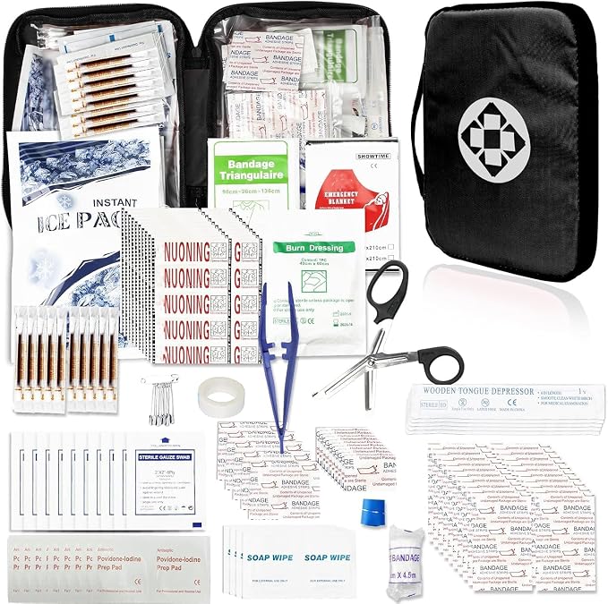 300Piece Travel First Aid Emergency Kit Home Essentials Hiking Survival Essential Kit for Outdoor Adventure Mini First Aid Kit for Backpack, Black 1st Aid