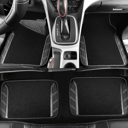 CAR PASS Leather Steering Wheel Cover and Waterproof Car Floor Mats,Microfiber Universal Car Combo Fit for 95% Sedan,SUV,Cars,14.5-15inch Sporty Anti-Slip Safety Comfortable Design(Carbon Fiber Black)