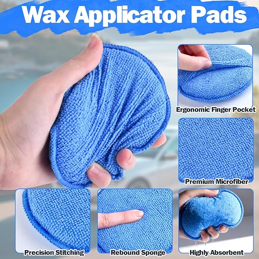 12 Pack Microfiber Wax Applicator Pads with Finger Pocket,Foam Car Wax Applicator Polishing Pads Microfiber Applicator Pad for Car Detailing & Cleaning (5 inch, Blue)