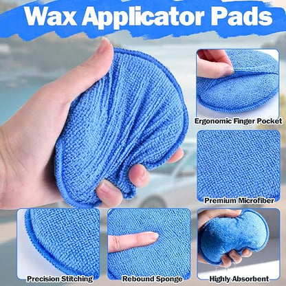 12 Pack Microfiber Wax Applicator Pads with Finger Pocket,Foam Car Wax Applicator Polishing Pads Microfiber Applicator Pad for Car Detailing & Cleaning (5 inch, Blue)