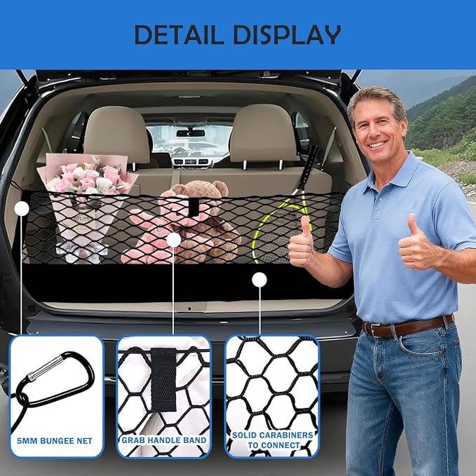 Truck Bed Cargo Net for Toyota Highlander 2020-2025 2026 Accessories, Envelope Style Rear Trunk Mesh Cargo Net, Heavy Duty 5mm Bungee&Double-Layer Nylon Storage Tailgate Netting Holder Organizer