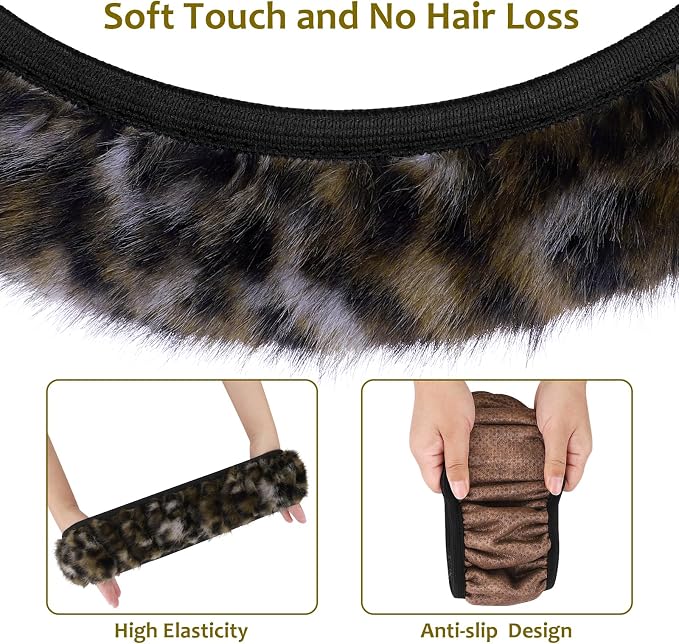 Accmor Fuzzy Steering Wheel Cover, Leopard Fluffy Car Wheel Cover for Women Men, Soft Furry Vehicle Steering Wheel Protector Warm Non-Slip Car Accessories 15 inch Universal Fit Auto, Suvs, Truck