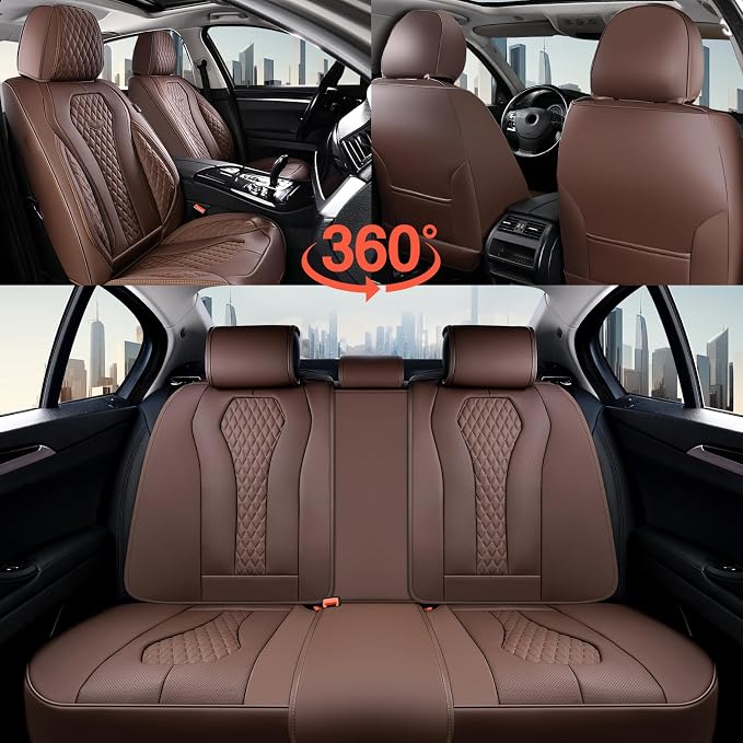Coverado Seat Covers, Car Seat Covers Full Set, Coffee Car Seat Cover, Car Seat Cushion Waterproof, Luxury Auto Seat Covers, Seat Cover Car Seat Protector Fit for Most Cars