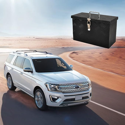 16 Inch Aluminum Truck Bed Tool Box Truck Car Outdoor Trailer Pickup Underbody Toolbox,RV Storage OrganizerTrailer Storage W/Side Handle&Lock,5 Bar Tread,Black(16"X7.5"X10")
