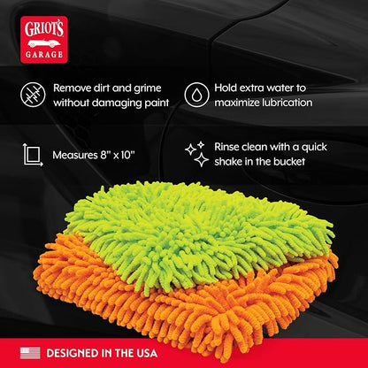 Griot's Garage Microfiber Wash Pads for Car Wash and Detailing, Soft and Ultra-Absorbent for Gentle Auto Cleaning, Machine-Washable, 8" x 10", Set of 2, 11290