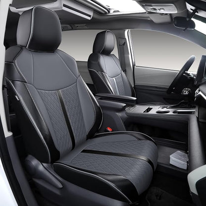 Custom Fit Sienna Seat Covers for 2021-2026 Toyota Sienna 7-Seat XLE XSE Woodland Limited Platinum [Ottoman Not Covered], Waterproof Faux Leather Full Set Airbag Compatible (Black+Grey)