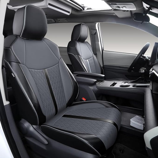 Custom Fit Sienna Seat Covers for 2021-2026 Toyota Sienna LE XLE 8-Seat, Waterproof Faux Leather Full Set Airbag Compatible 3-Row Car Seat Protectors (Black+Grey)