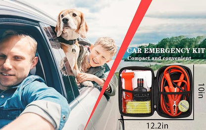 Roadside Emergency Car Kit,with Jumper Cables Roadside Kit Car Safety Kits | Emergency Car Kit Tow Straps,Headlamp, Safety Hammers, Gloves, Auto Emergency Kits Vehicles Gifts for New Drivers