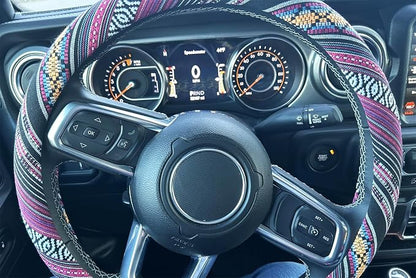 Boho Steering Wheel Cover for Women Men Baja Blanket Enthic Car Steering Wheel Cover Ethnic Car SUV Wheel Protector, Breathable, Anti-Slip, Odorless, Universal Fit 14.5-15 Inch