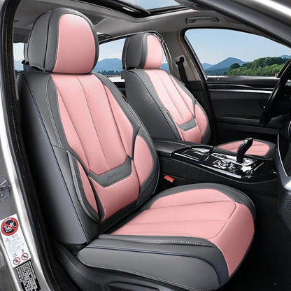 Coverado Seat Covers, Car Seat Covers Front Seats, Leather Seat Covers for Cars, Car Seat Protector Waterproof, Gray Car Seat Cushion, Front Carseat Cover Universal Fit for Most Cars Pink