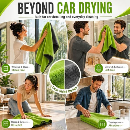 1400 GSM Car Drying Towels – XXL Microfiber Towels for Cars (48" x 24"), Ultra-Absorbent, Streak-Free, Scratch-Free, No Water Spots, Double-Twist Pile & Edgeless Design