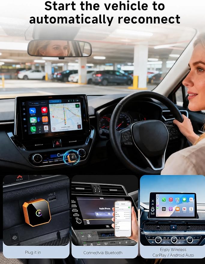 Wireless CarPlay Adapter for iPhone, Upgraded Car Play Wired to Wireless for Apple CarPlay & Android Auto, Plug & Play Auto-Reconnect Zero Lag, Compatible with iOS 10+ Android 11+, 2016+ Cars