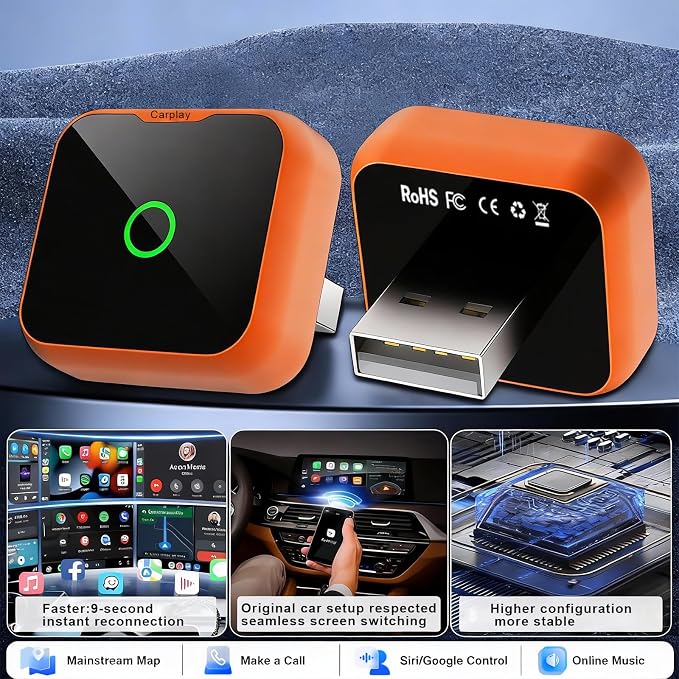 2-in-1 Wireless CarPlay Adapter for iPhone & Android Auto, Mini Wired to Wireless Dongle, Plug & Play, Stable Connection, iOS 10+/Android 11+, Lifetime OTA Updates (Not for BMW/Tesla)