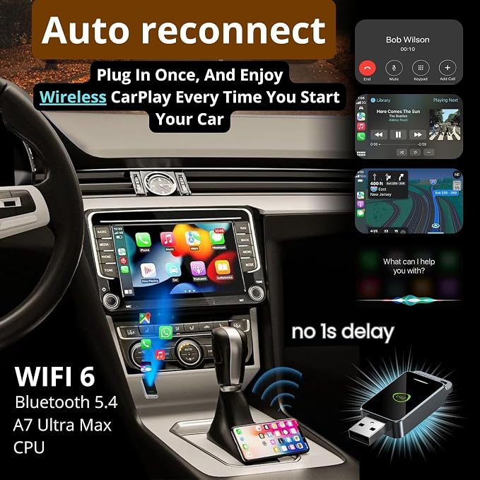 2-in-1 Wireless CarPlay & Android Auto Adapter (2026 Upgraded WiFi 6-BT 5.4) Wired to Wireless Converter | Multi-User Seamless Connection | Easy Setup-Plug & Play | Auto Reconnect | Cars from 2015+
