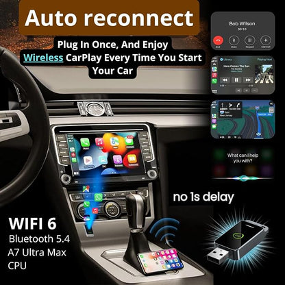 2-in-1 Wireless CarPlay & Android Auto Adapter (2026 Upgraded WiFi 6-BT 5.4) Wired to Wireless Converter | Multi-User Seamless Connection | Easy Setup-Plug & Play | Auto Reconnect | Cars from 2015+
