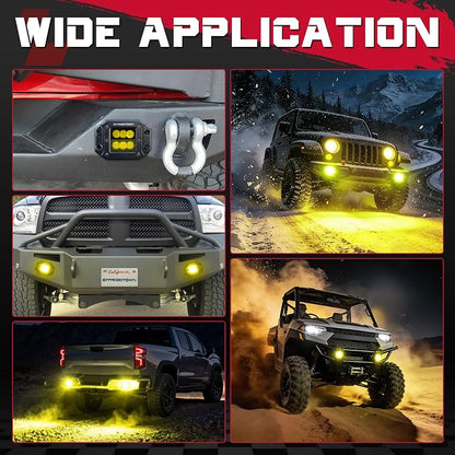 Flush Mount LED Pods Amber, OFFROADTOWN 5'' 12,000LM CREE LED Driving Lights Yellow Fog Light Backup Reverse Chase Lights Off Road Flush Bumper Light Bar for Truck Pickup UTV ATV Boat 4x4 Car - Combo