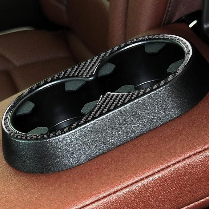 Real Premium Carbon Fiber Fit for Chevy Silverado/GMC Sierra 1500 2014-2018 for 2500/3500HD 2015-2019 Car Rear Center armrest Cup Holder Panel Trim Decals Sticker Auto Interior Accessories Cover Black