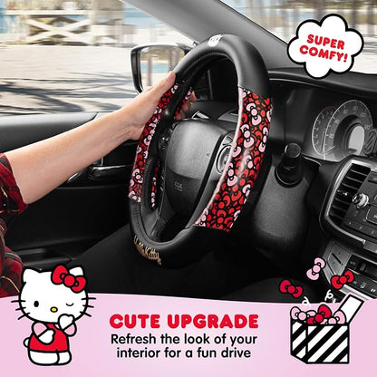 Hello Kitty Steering Wheel Cover, Official Sanrio Car Steering Wheel Cover with Universal Size 14.5-15.5, Cute Black for Women, Hello Kitty Car Accessories (Hello Kitty Bows)