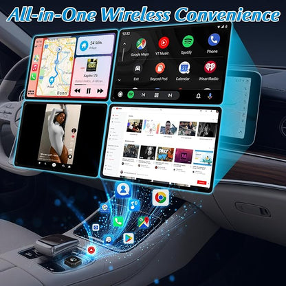 4 in 1 Wireless CarPlay Adapter - 2026 Upgraded Screen Mirroring Adapter for Apple CarPlay & Android Auto & AirPlay & MirrorLink, Screen Mirror Dongle for Car, Plug & Play, Come with Type-C Extension