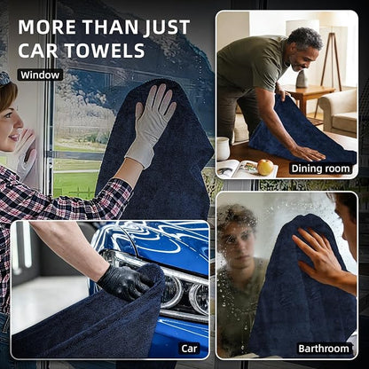 2-Pack 24" x 36" 11.8" x 11.8" Twisted-Loop Car Drying Towel 1500GSM Microfiber Cleaning Cloth for Car Trucks Motorcycles Streak Free Lint Free Ultra Absorbent Washing Cloth for Kitchen Window (Blue)