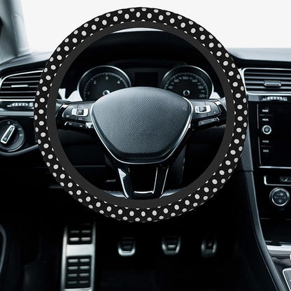Car Steering Wheel Cover, 14.5"-15" Inch Universal Anti-Slip DurableSteering Wheel Protective Cover, Breathable Auto Interior Decoration Accessories for Sedan SUV Truck (Black White Polka Dot)