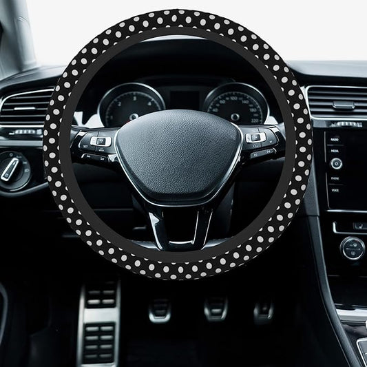 Car Steering Wheel Cover, 14.5"-15" Inch Universal Anti-Slip DurableSteering Wheel Protective Cover, Breathable Auto Interior Decoration Accessories for Sedan SUV Truck (Black White Polka Dot)