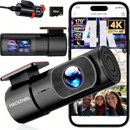 HKOIZBL 4K+2.5K Dash Cam Front and Rear, Built-in 5G WiFi, 32GB Card Included, 2'' IPS Screen Dash Camera for Cars, Starlight Night Vision, Dual Dashcam with WDR, Loop Recording, 24H Parking Monitor