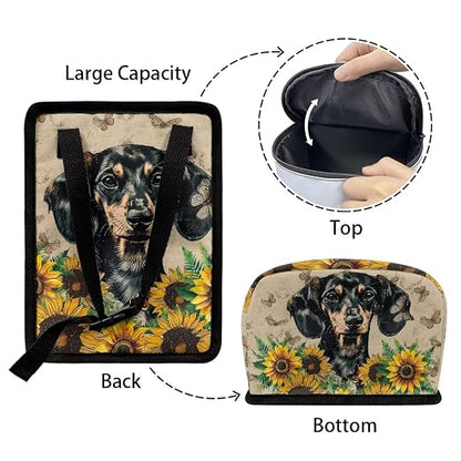 Talayituse Dachshund Sunflower Butterfly Print Car Trash Can with Lid, Leak Proof Auto Trash Bag Hanging Vehicle Garbage Can Multipurpose Storage Container for Back Seat Road Trip