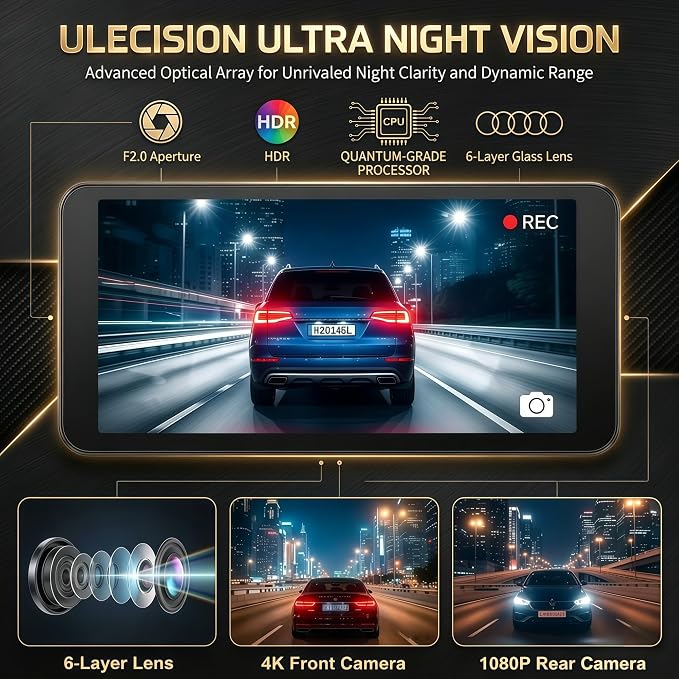 4K Dash Cam Front and Rear with GPS WiFi, Dual Car Camera for Uber Lyft Taxi Drivers, 64GB Card, 4K+1080P, HDR Night Vision, 3.19" IPS Screen, Parking Mode, Loop Recording