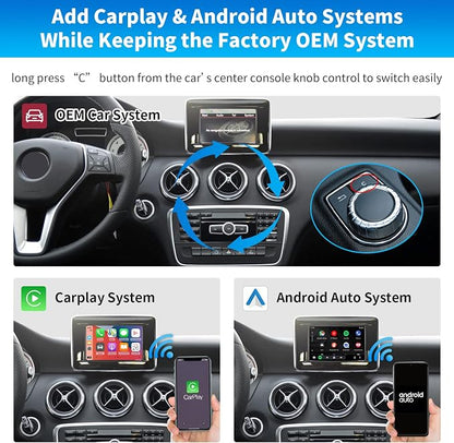 Road Top Wireless CarPlay Interface Decoder for Mercedes-Benz NTG4.5/4.7 | For C/E/GLK/ML/CLA/GLA/CLS/SLK 2012-2015 Year, Support Wireless Carplay, Android Auto, MirrorLink, AUX Required