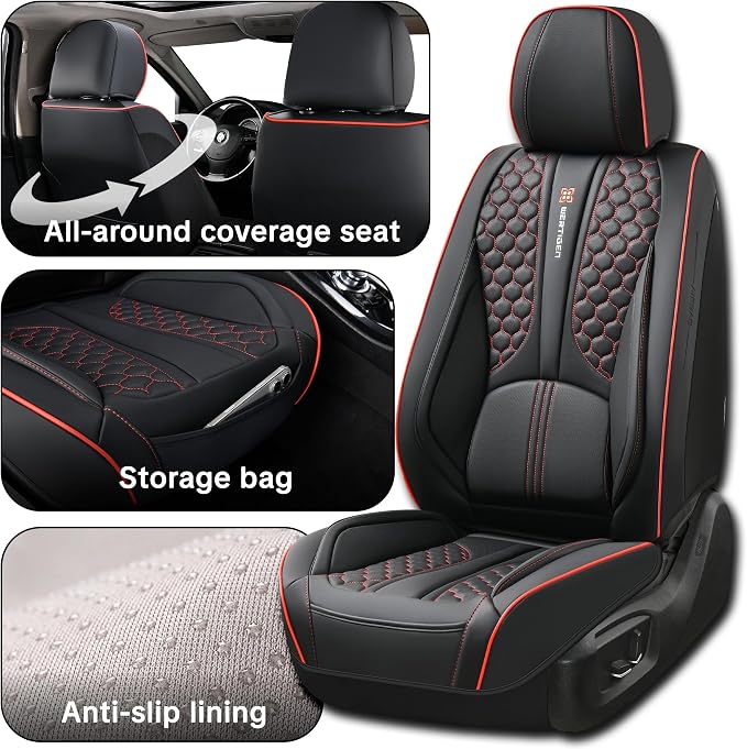 Car Seat Cover Set Interior Accessories Waterproof Leather with Lumbar Support Airbag Compatible Non-Slip 5-Piece Complete Set Pet-Friendly Car Seat Covers Fits Most Vehicle Models