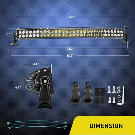 Nilight - ZH410 32Inch 180W Curved LED Light Bar Work Light Spot Flood Combo Offroad Driving Lights with 16AWG Wiring Harness Kit， 2 Year Warranty