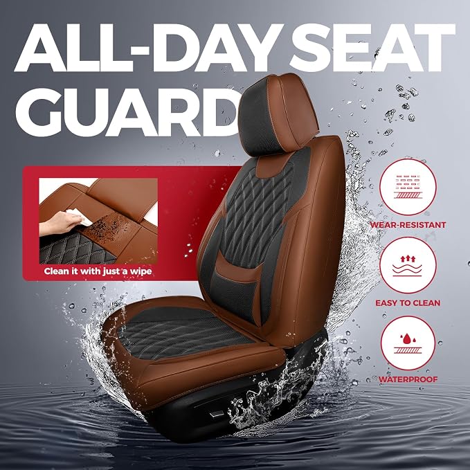 FREESOO Black Brown Car Seat Covers Full Set - Faux Nappa Leather Seat Covers for Cars, Breathable Waterproof Front Seats Protector with Lumbar Support, Universal Fit for Automotive Sedan SUVs Pickups