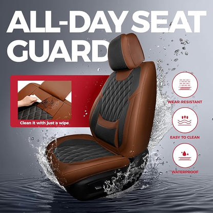 FREESOO Black Brown Car Seat Covers Full Set - Faux Nappa Leather Seat Covers for Cars, Breathable Waterproof Front Seats Protector with Lumbar Support, Universal Fit for Automotive Sedan SUVs Pickups