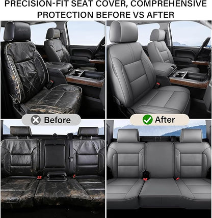 Coverado Chevy Silverado Seat Covers Full Set, Faux Leather Car Seat Covers Fit for 2014-2018 1500, 2015-2019 2500HD 3500HD Chevy Silverado GMC Sierra Crew Double Extended Cab (Gray)