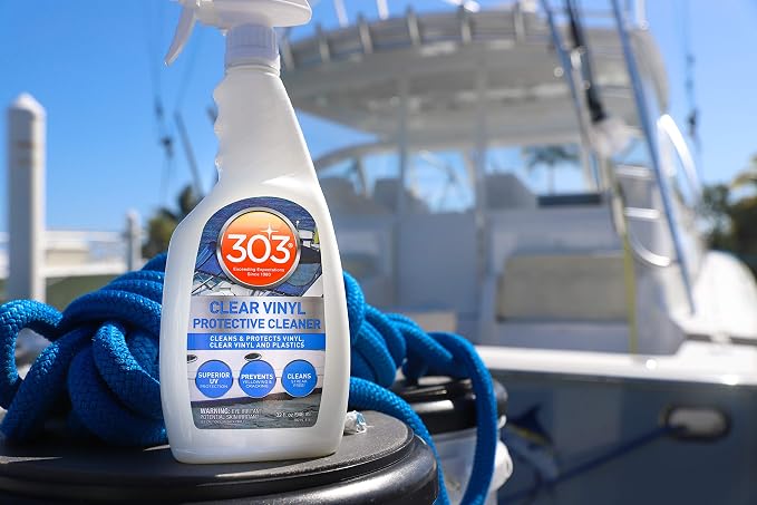 Cleans and protects clear marine vinyl while helping prevent yellowing, hazing, and cracking.
