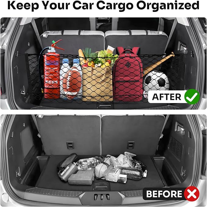 Canvcle Trunk Cargo Net for 2020-2026 Ford Explorer Accessories Envelope Style Mesh Trunk Net Organizer and Storage Stretchable Adjustable Elastic Nylon Rear Cargo Netting with Hooks