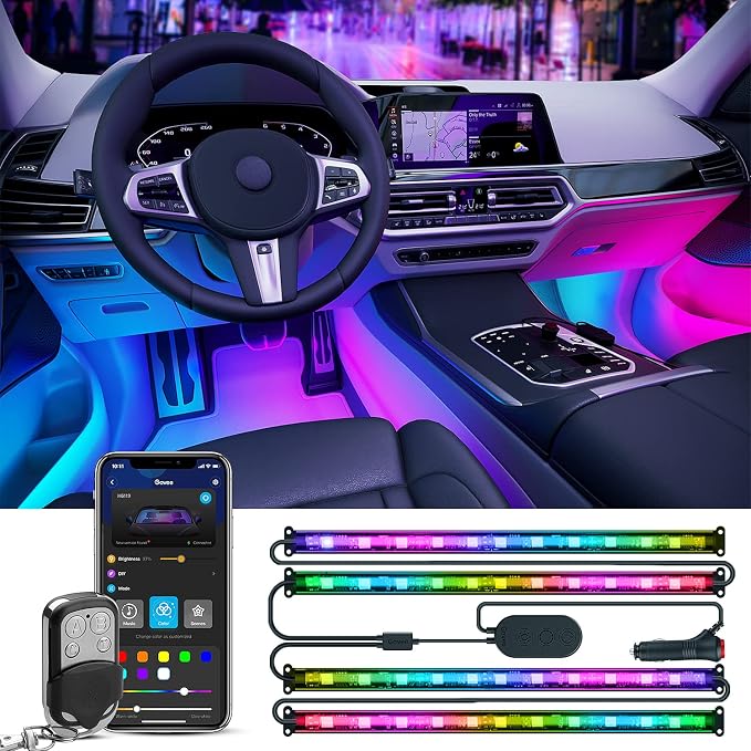 Govee Car Lights, Smart RGBIC Interior Car Lights with APP, Remote Control, LED Lights for Decor, DIY Mode and Multiple Scene Options, 2 Lines Design 72 LED Lights