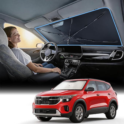 Nmoiss [Vinyl Coating Heat Shield] Windshield Sun Shade Umbrella Custom for Kia Seltos, Protect Car from Sun Rays & Heat Damage Keep Cool and Protect Interior