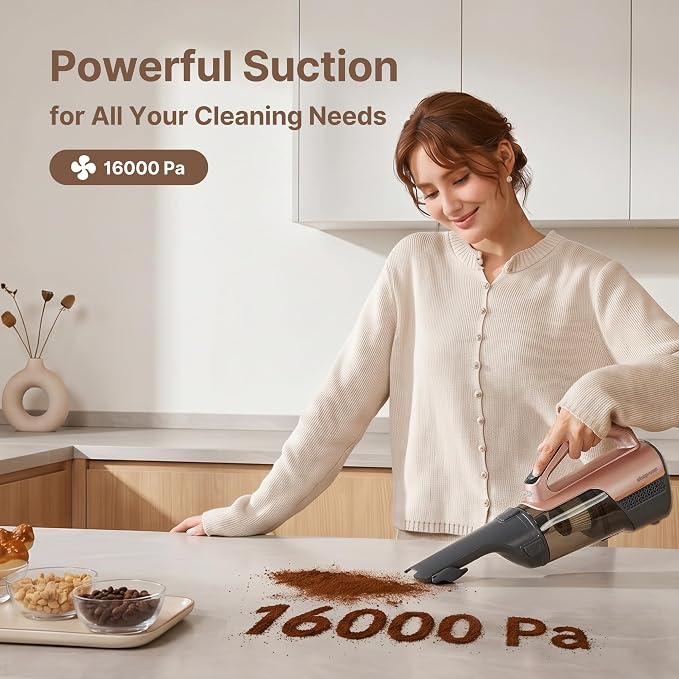 Shop-Vac S4 20V Handheld Vacuum Cordless with Brushless Motor, Rotatable Nozzle, Dual-Speed Powerful 16000 Pa Suction Portable Vacuum for Home & Pet Hair, Wall-Mounted, LED Light, Champagne Gold
