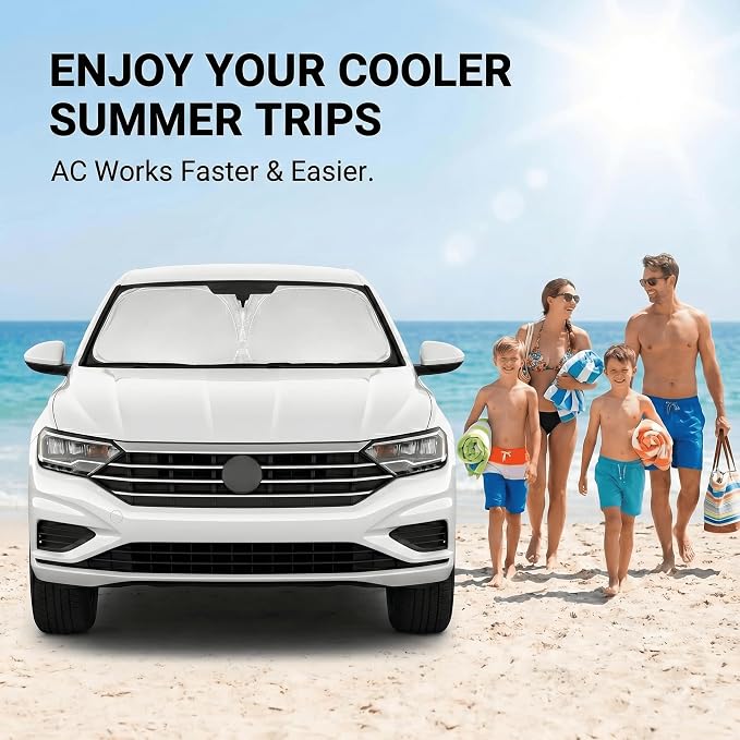 Windshield Sun Shade for Volkswagen/VW Jetta 2019-2024 2025 2026 Front Window Shade Custom Fit Jetta Accessories Sun Visor Foldable Shade Blocks UV Rays Summer Must Have Car Accessories
