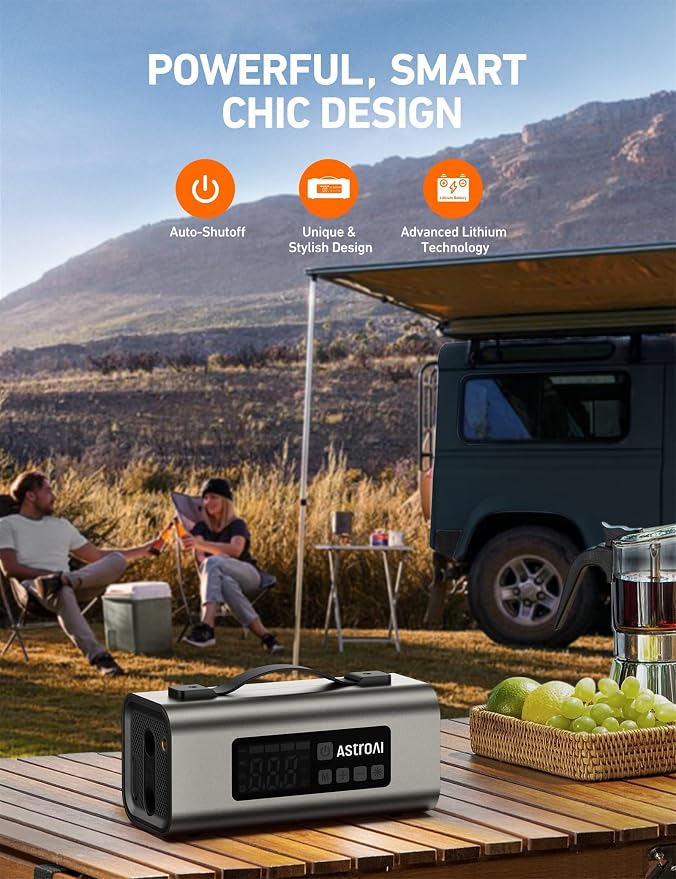 AstroAI 2500A Portable Car Battery Jump Starter with 150PSI Air Compressor 30W Quick Charger, 14800mAh Jump Box (7.5L Gas & 5.0L Diesel) 12V Jump Box with Booster, LED Light, Jumper Cables