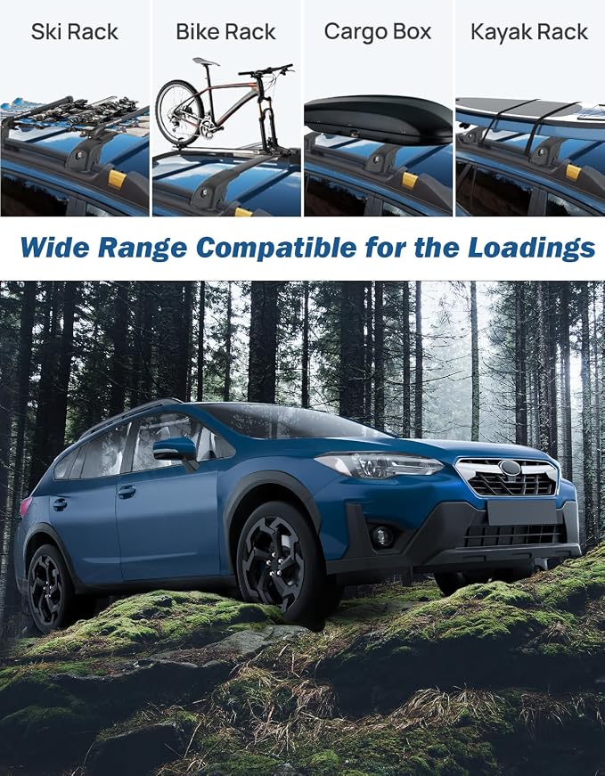 JOYTUTUS Lockable Car Roof Rack Cross Bars Compatible with Subaru Crosstrek 2018-2023 / Impreza 2017-2023, 300LB Aluminum Crossbars for Roof Racks Suitcases Kayaks Canoes Bikes Skis Snowboard